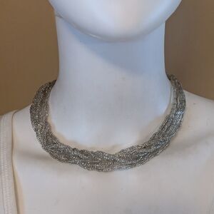 Vintage silver small clear layered bead collar necklace